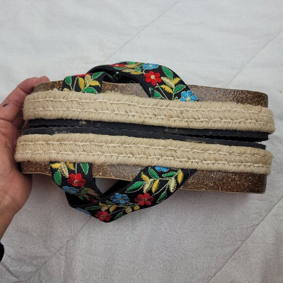 Pierre Dumas boho embroidered color flowers platform black espadrille sandals 10 - Picture 6 of 14